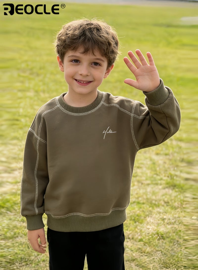 ريوكل سُترة قطنية للأطفال بتصميم ذو أكمام طويلة وميزات عنق دائري، قمة فضفاضة للأطفال مع راحة ربيع وخريف للارتداء غير الرسمي. - Image 5